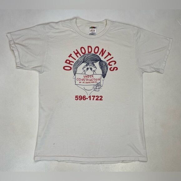 VINTAGE Orthodontics Under Construction Graphic T-shirt Men Medium Short Sleeve - Picture 1 of 8
